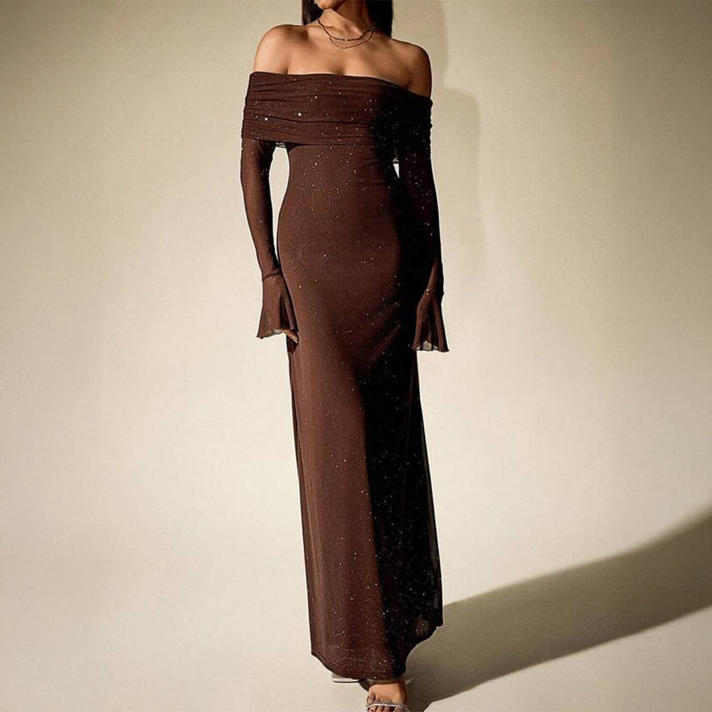 Elegante vestido de manga larga de color liso para mujer, ropa de otoño e invierno.