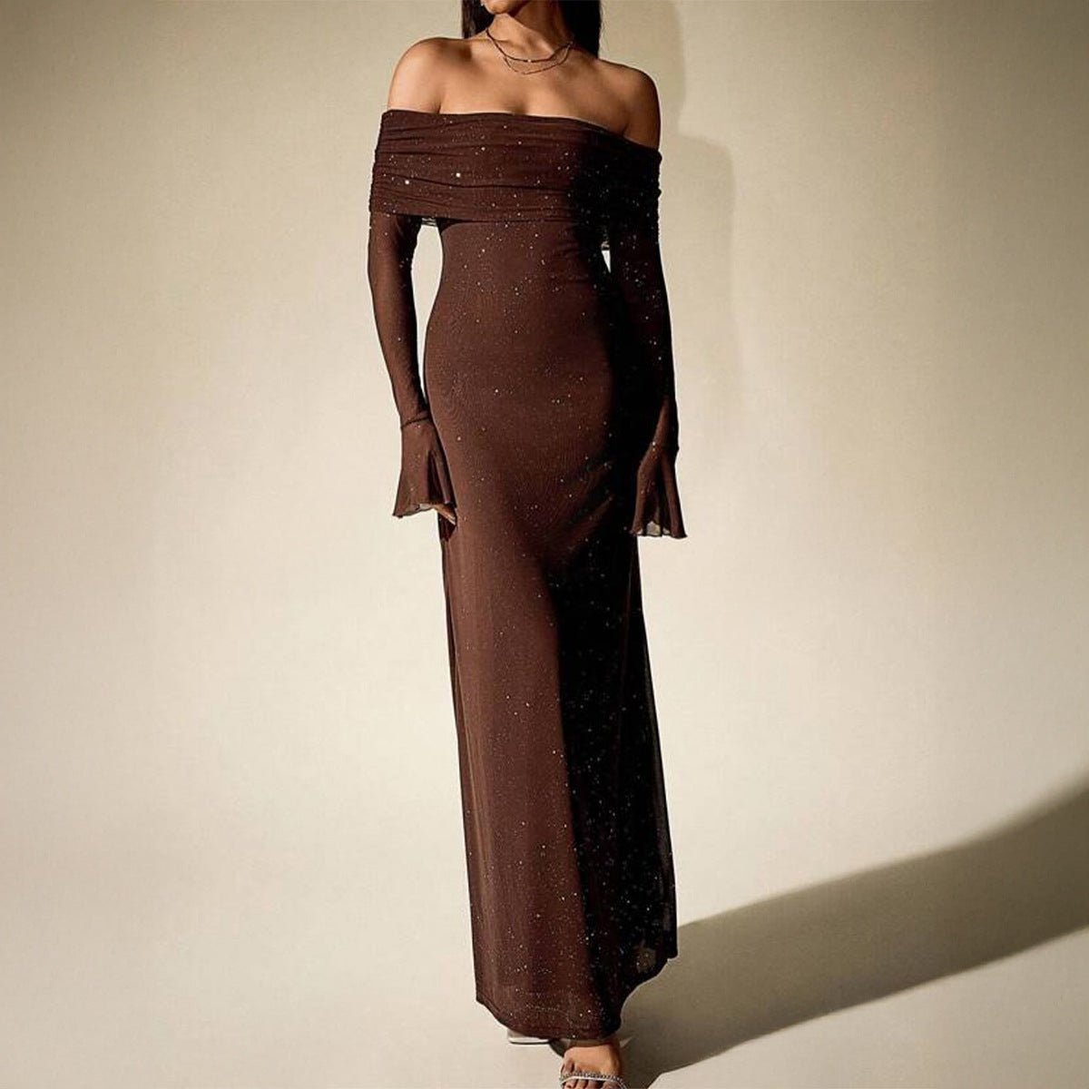 Elegante vestido de manga larga de color liso para mujer, ropa de otoño e invierno.