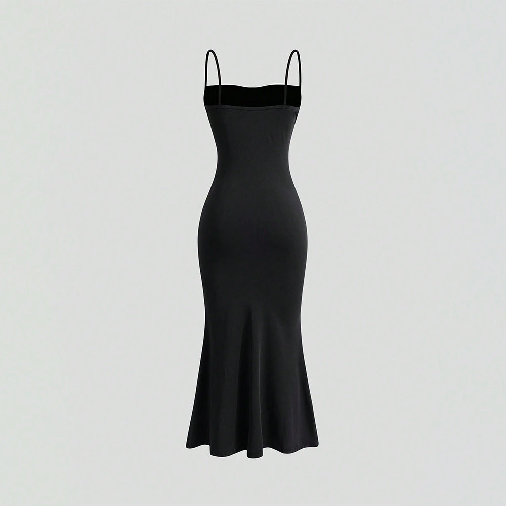 Milk Silk Pleated Waist Tight Party Slimming Covering Sheath Cami Dress Yiskiss