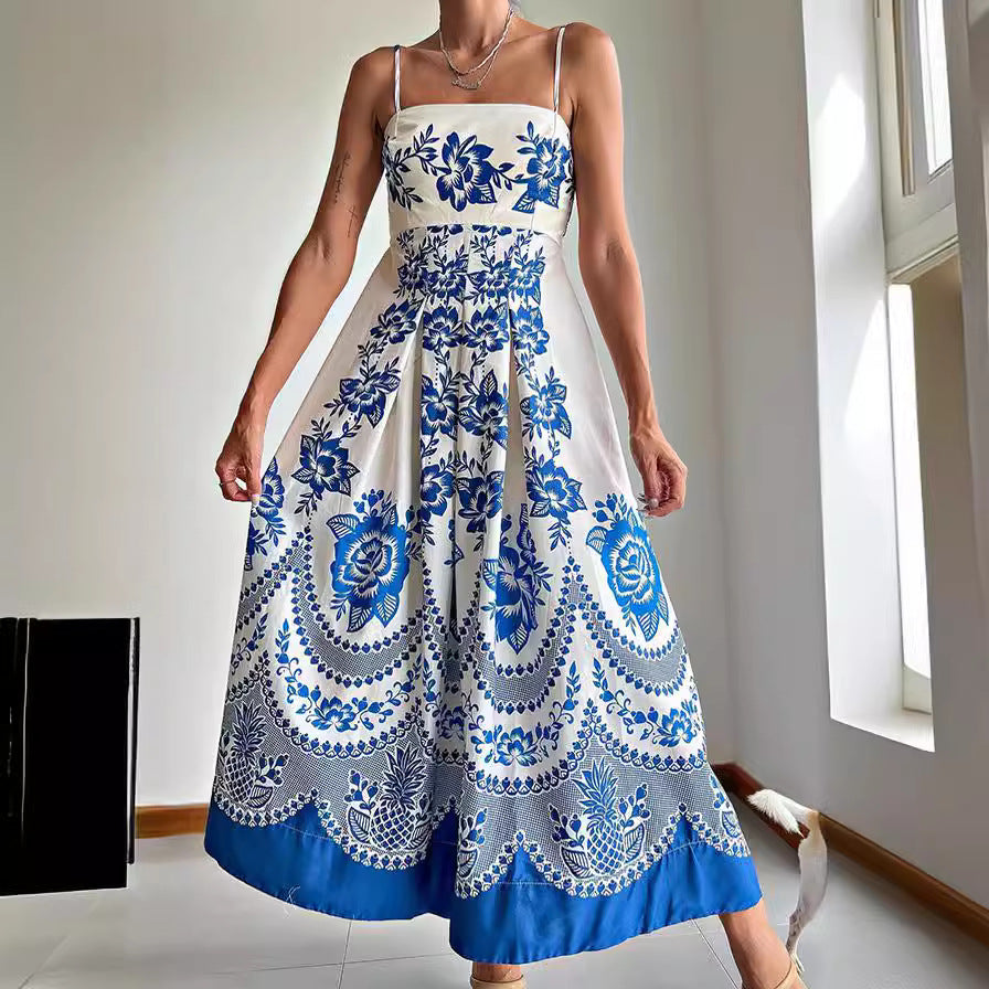 Spring Summer Suspender Ethnic Symmetrical Printed Dress Havill