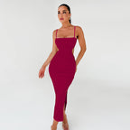 Robe maxi sexy dos nu à volants et fente sur les hanches pour femme
