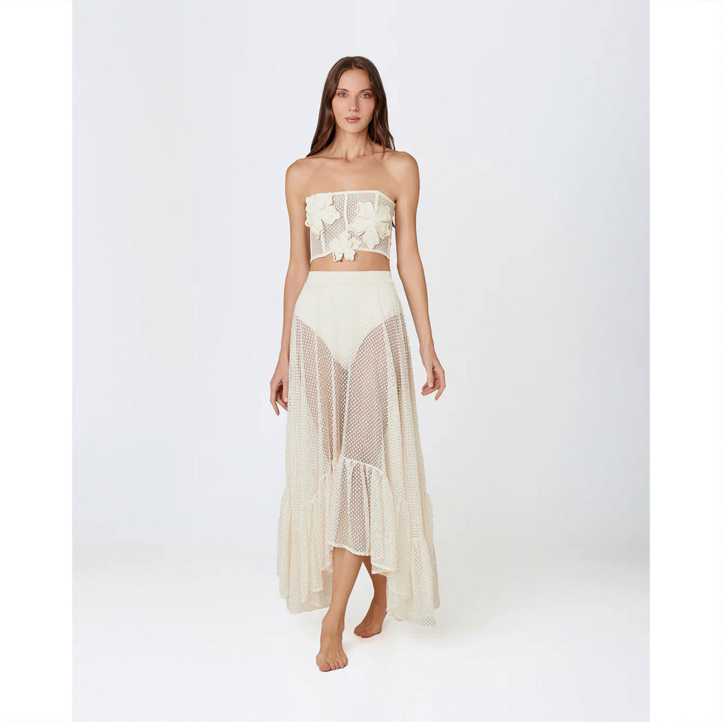 Hollow Out Cutout-out Tube Top Lace-up Solid Color High Waist Bikini Skirt Set Split Swimsuit Women Thunder