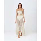 Hollow Out Cutout-out Tube Top Lace-up Solid Color High Waist Bikini Skirt Set Split Swimsuit Women Thunder