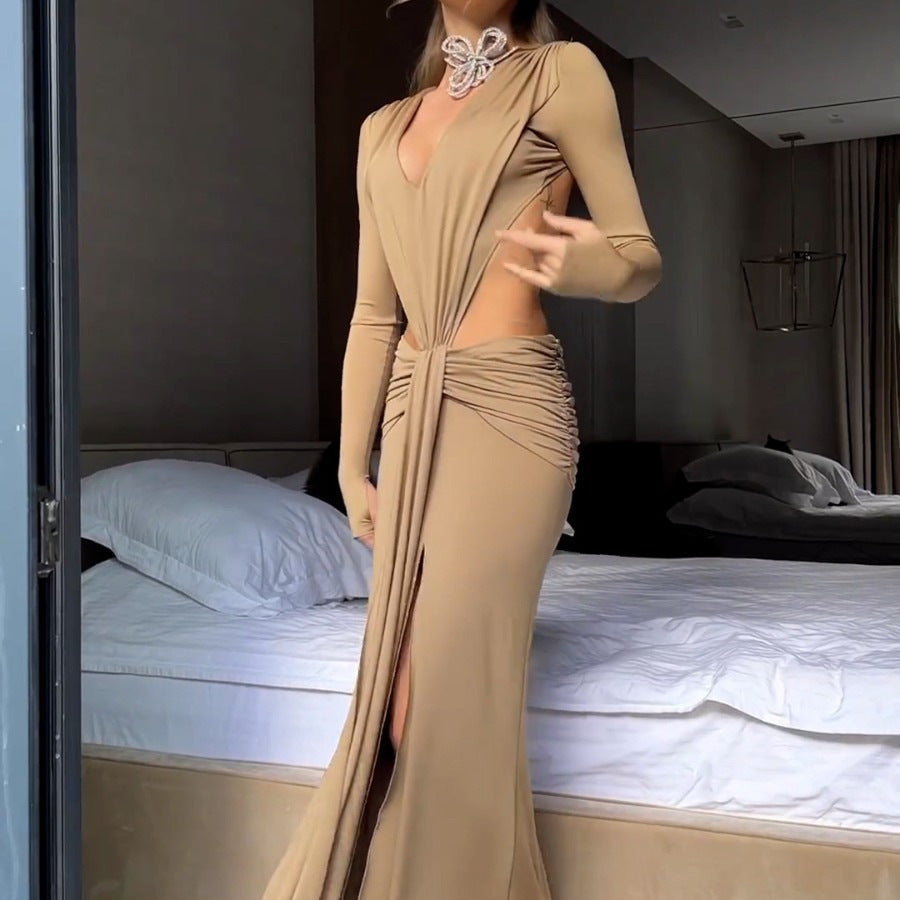 Vestido sexy de verano con abertura y espalda descubierta con el mismo tirante