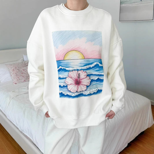 Autumn Women Clothing Printing Crew Neck Pullover Sweatshirt Loose Casual Top Women