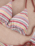 Fresh Color Striped Bikini Swimsuit Overskirt CSC