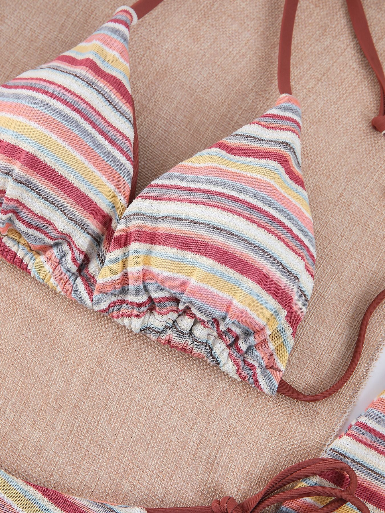 Fresh Color Striped Bikini Swimsuit Overskirt CSC