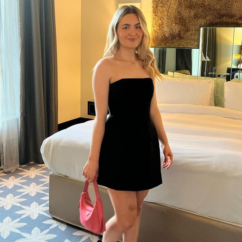 Summer Solid Color Sleeveless Sexy Bandeau Slim Fit High Waist Short Dress Axey