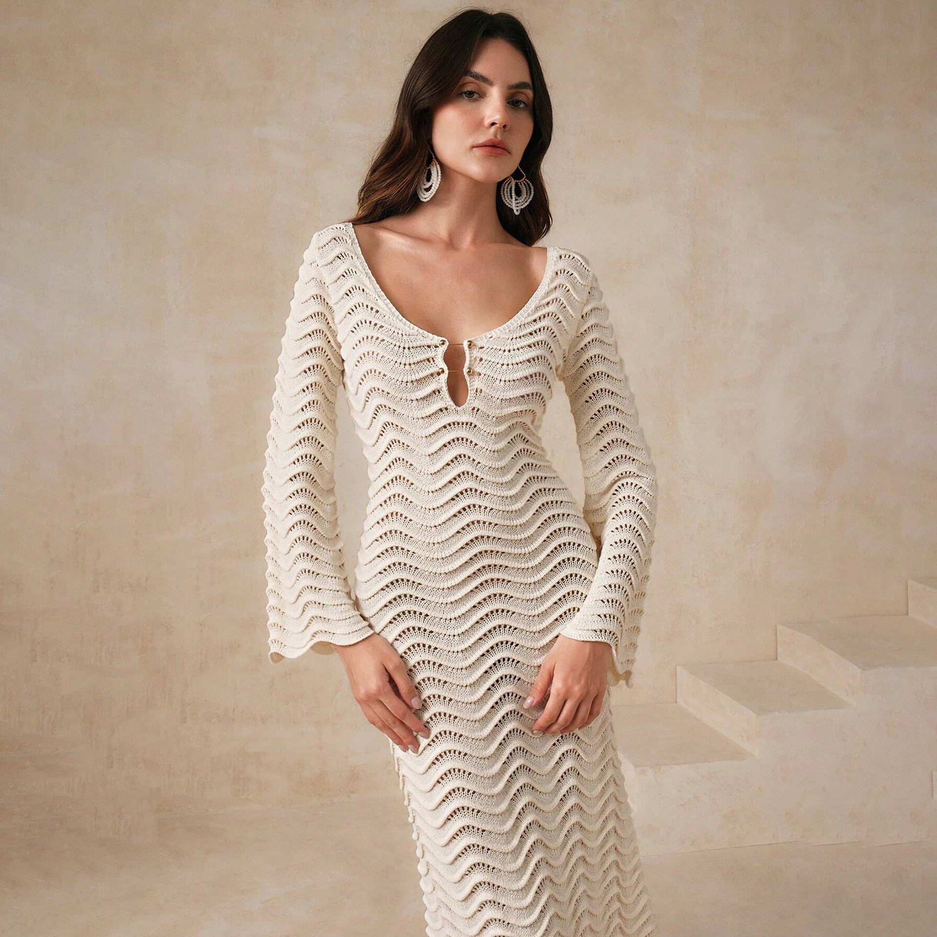 Beach Dress Women Solid Color Sexy Knitted Beach Bikini Swimsuit Blouse Sun Protective Clothing Mangar