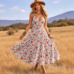 Women Clothing Summer Small Floral Print V neck Sexy Cami Dress NEWMELANCE