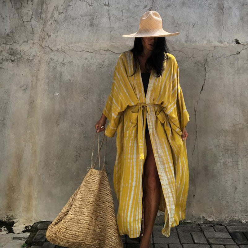 Sun-Protective Clothing Lace Printing Cardigan Long Sleeve Beach Vacation Bikini Outwear Blouse Women Mangar
