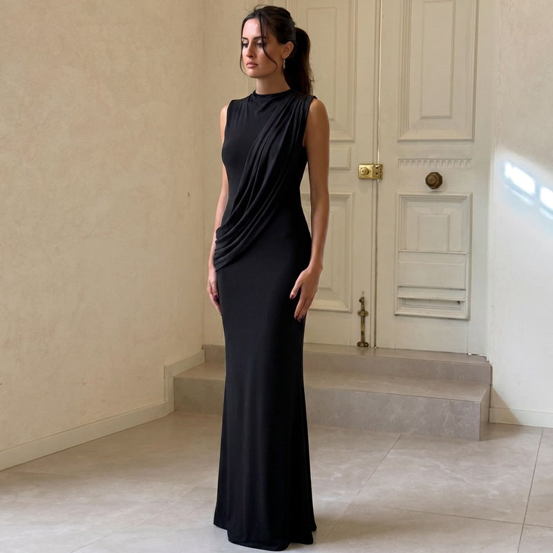Women Clothing Summer Sexy Backless Slit Tight round Neck Sleeveless Dress for Women BULLINGER