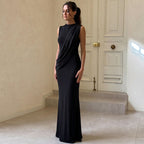 Women Clothing Summer Sexy Backless Slit Tight round Neck Sleeveless Dress for Women BULLINGER