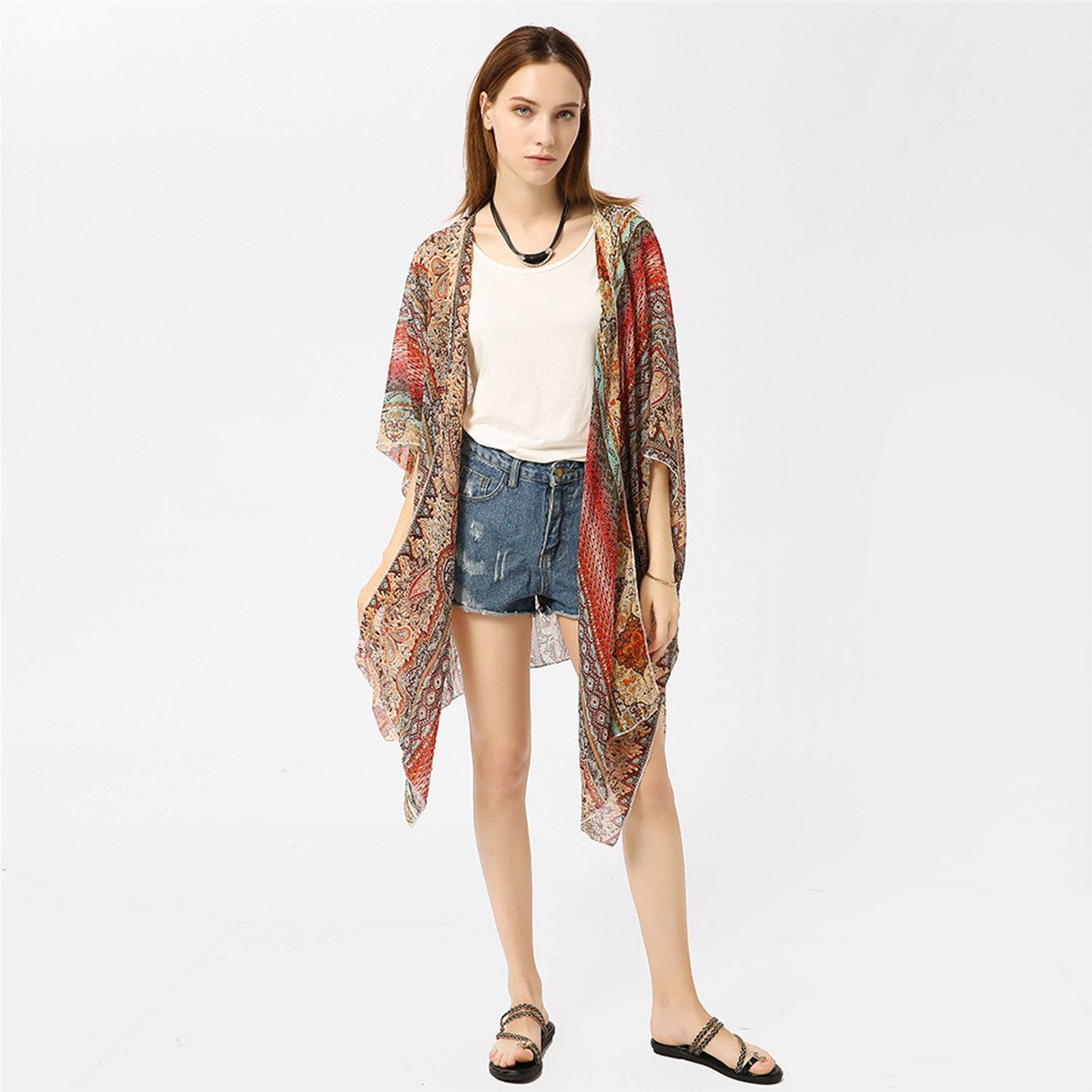 Kimono tipo cárdigan con estampado de cachemira para primavera y verano, blusa con protección solar