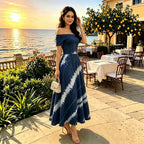 Printed Spring Summer off Shoulder Elegant Short Sleeve Slim Women Dress Inly