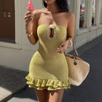 Women Clothing Summer Sexy Hollow Out Cutout out Decorative Tube Top Dress Dee