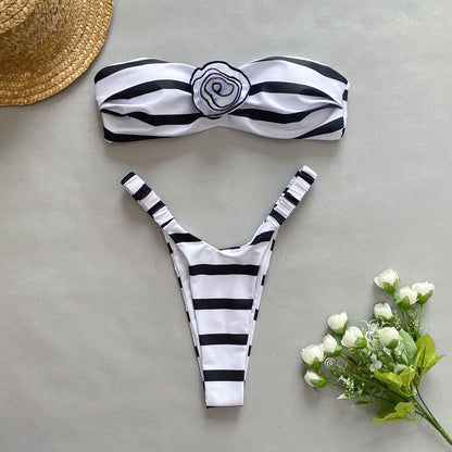 Bikini tridimensional con estampado floral y parte superior de tubo, sexy, dividido, para mujer