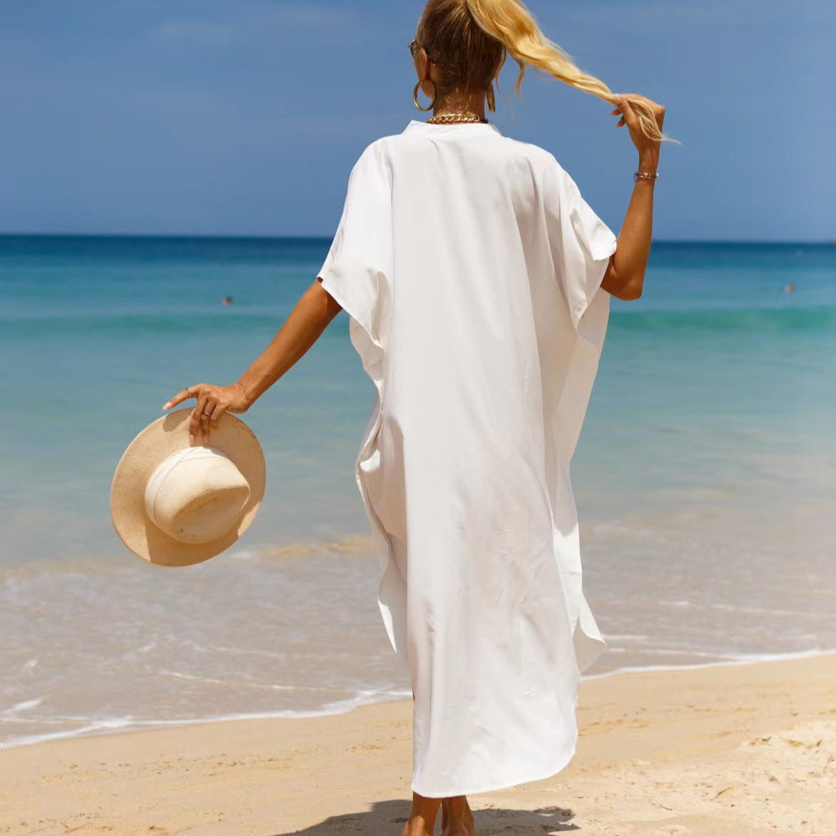 Cotton Shirt Sun Protection Cardigan Beach Cover Up Vacation Maxi Dress Bikini Swimsuit Outwear EvenStar