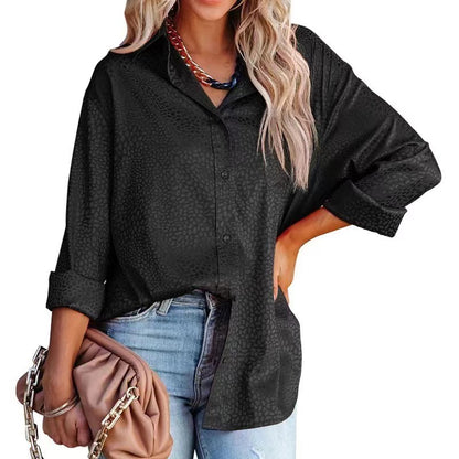 Camisa de mujer de otoño cómoda de satén con estampado de grava, manga larga, holgada, para mujer