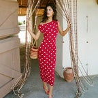 Polka Dot Dress Summer Knitted Sleeveless Irregular Asymmetric Diagonal Collar Vest Dress Long Skirt Women Havana