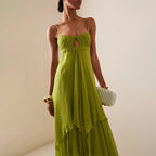 Vacation Tube Top Dress Camisole Irregular Asymmetric Design Solid Color Maxi Dress for Women Ory