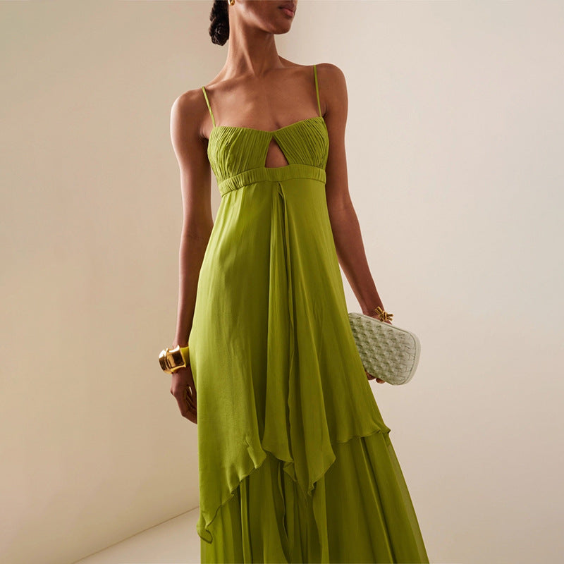 Vacation Tube Top Dress Camisole Irregular Asymmetric Design Solid Color Maxi Dress for Women Ory