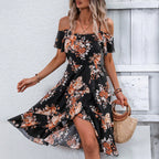 Women Clothing Summer Floral Print Slit Sling Dress NEWMELANCE