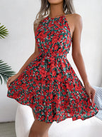 Spring Summer Casual Tied Lotus Leaf Large Swing Floral Dress Women Clothing BAGIISA