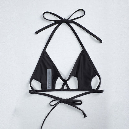 Bikini con cuello halter y cordones para mujer, traje de baño sexy de color liso con aberturas y recortes para playa