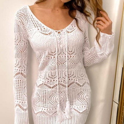 Summer Beach Dress Bikini Cover Dress Sexy Knitted Crocheted Hollow Out Cutout Strap Dress for Women Crochet hook Crochet hook Crochet hook