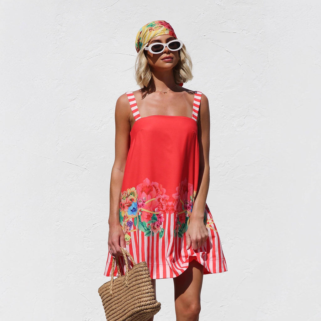 Suspender Skirt Positioning Printing A Swing Mini Suspender Dress for Women Zemy