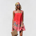 Suspender Skirt Positioning Printing A Swing Mini Suspender Dress for Women Zemy
