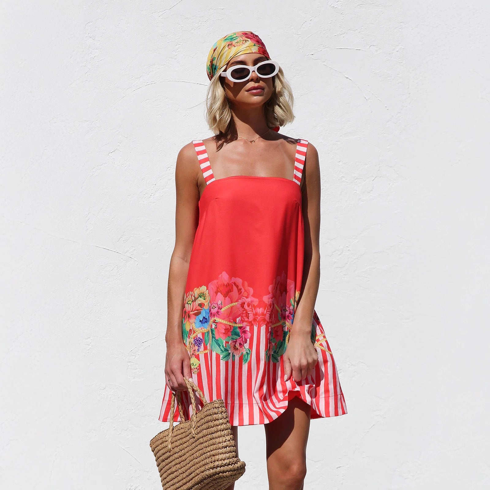 Suspender Skirt Positioning Printing A Swing Mini Suspender Dress for Women Zemy