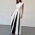 Elegant round Neck Sleeveless Waist Color Contrast Patchwork Dress Evening Dress Women Dress Venly