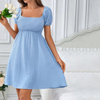 French Elegance Backless Square Collar Niche Mid Length Dress Women Yiskiss