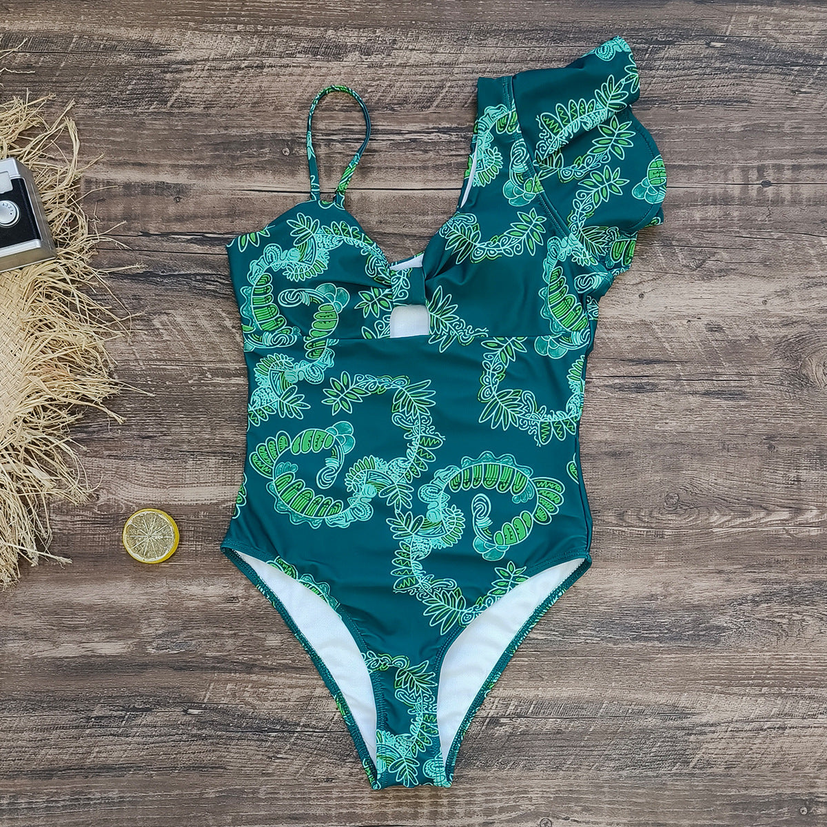 Maillot de bain une pièce sexy à volants asymétriques pour femmes
