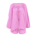 Pijama de algodón holgado e informal de otoño para mujer, cárdigan de manga larga y pantalones cortos, ropa de casa cómoda que se puede usar al aire libre.
