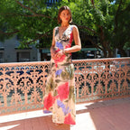 Spring Summer Maxi Dress Internet Celebrity Same Printed Waist Controlled V neck Swing Dress Zemy