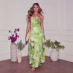 Robe longue élégante à bretelles spaghetti et imprimé floral - Collection printemps-été