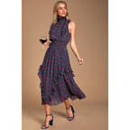 Women Elegance Sleeveless Printed Pleated Dress Maxi Dress DreamFashion