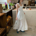Korean Light Luxury Slim Fit Sweet Design White Dress Waist Slimming Elegant Ruffled Cami Dress EverBillion