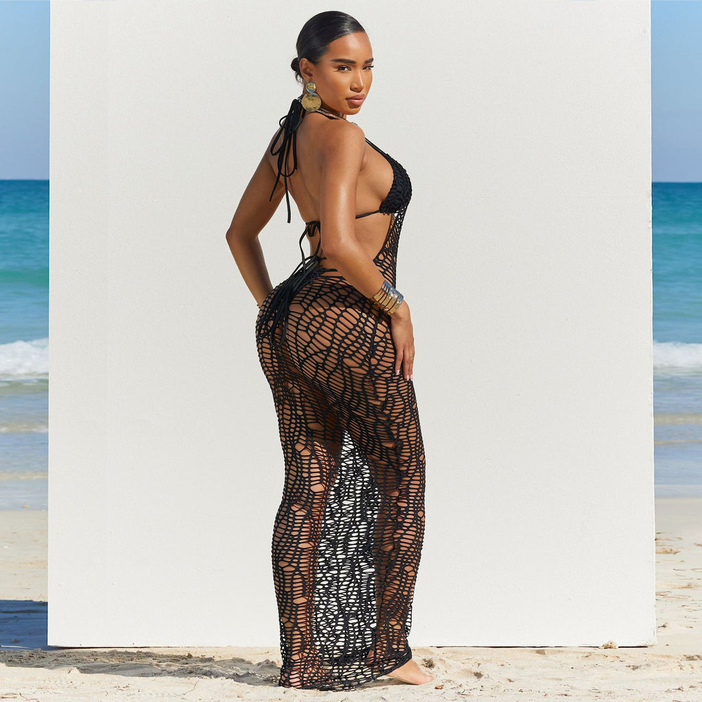 Tanga sexy para mujer, copa ahuecada, recorte en la espalda color piel, estilo halter, tres piezas para playa