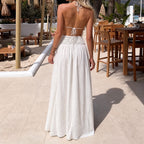 Hand Crocheting Stitching Skirt Sets V neck Pure Hand Crocheting Shell Top Hollow Out Cutout Sexy Seaside Halter Set Tidee
