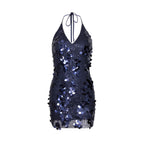 Sexy Women Wear Deep V Plunge Halter Sequ Dress Sexy Nightclub Party Backless Skinny Hip Dress REBECCA