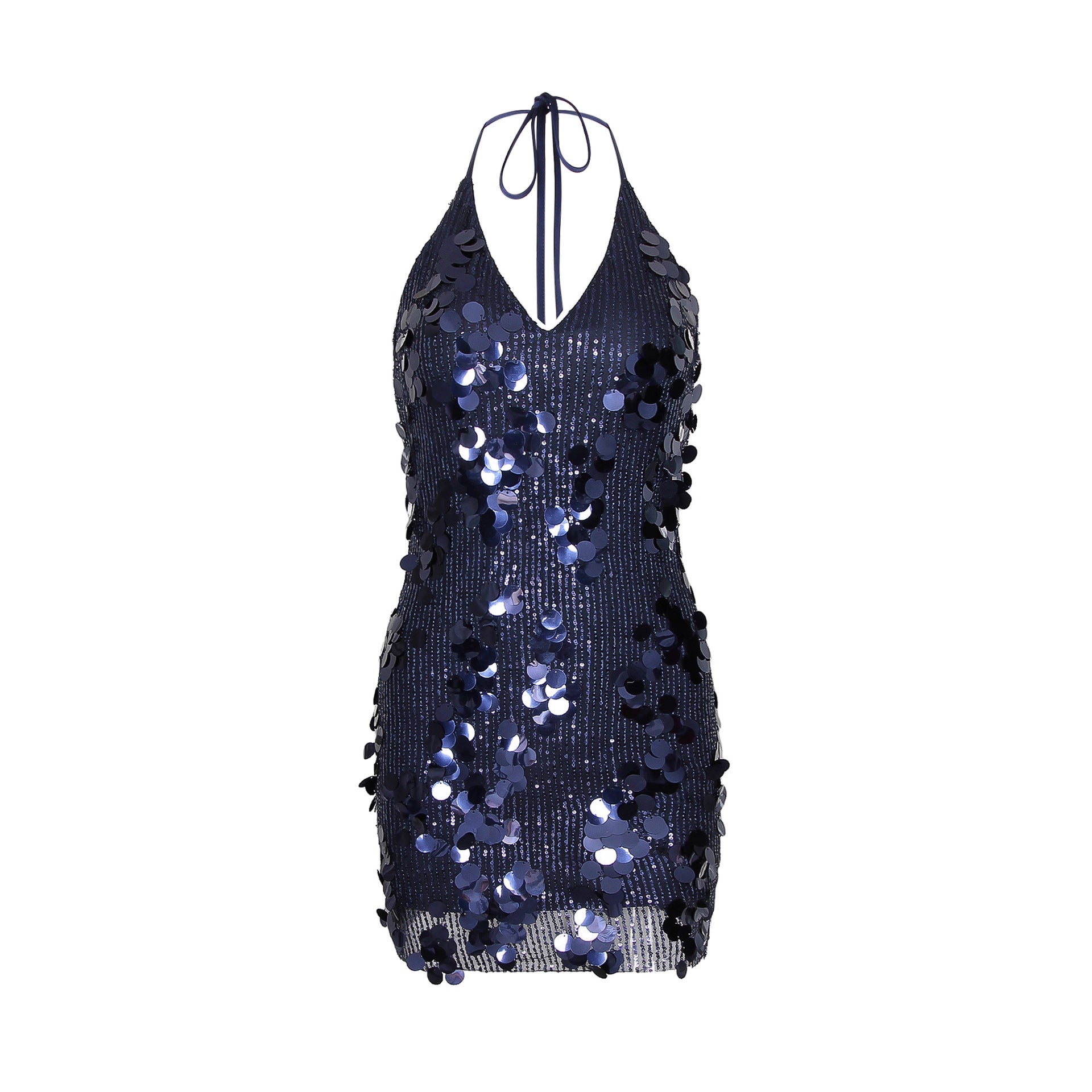 Sexy Women Wear Deep V Plunge Halter Sequ Dress Sexy Nightclub Party Backless Skinny Hip Dress REBECCA