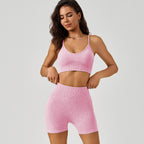 Frosted Exercise Yoga Clothes Women High Waist Hip Lift Shorts Shockproof Bra Quick Drying Fitness Set (Runs Small) Ruiesf