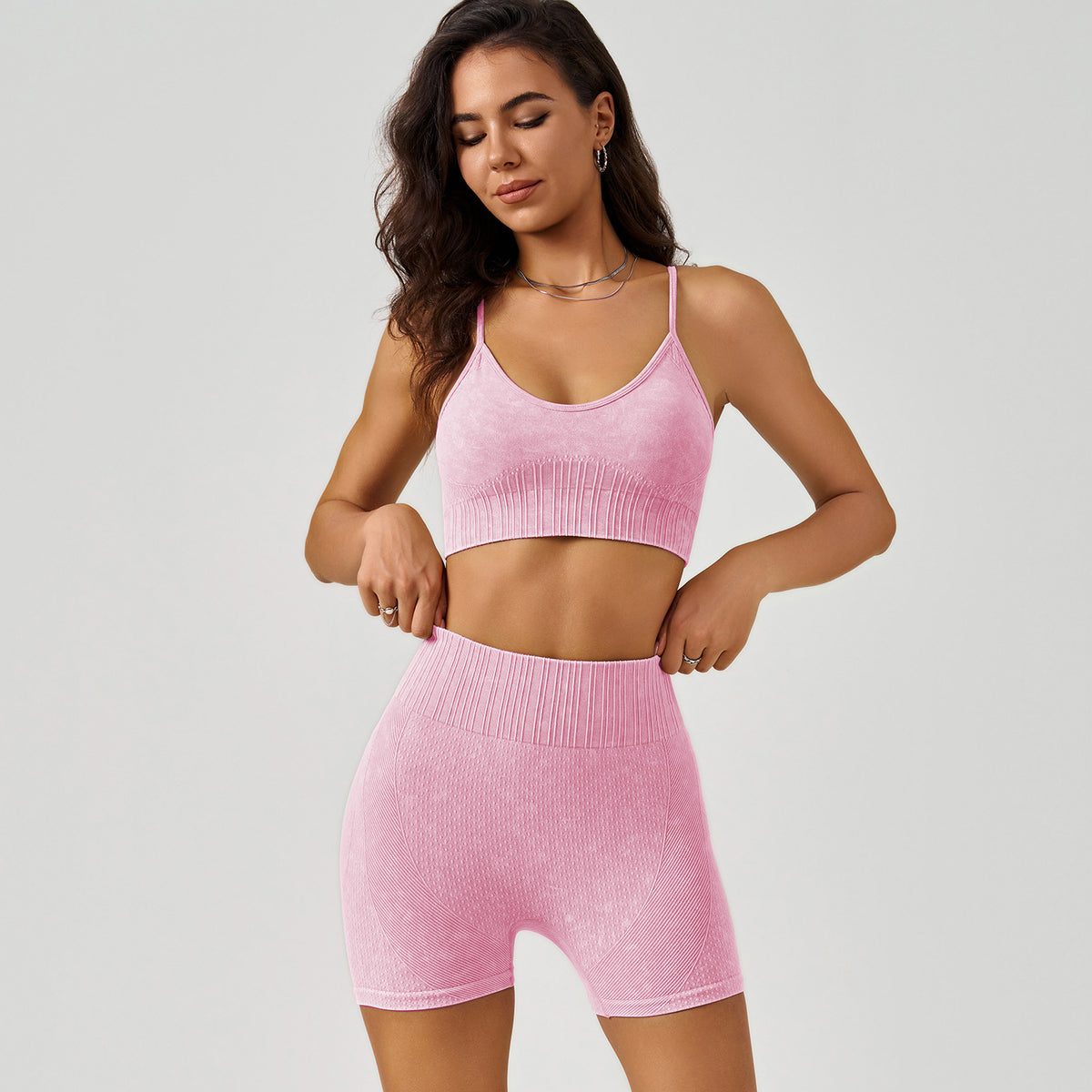 Frosted Exercise Yoga Clothes Women High Waist Hip Lift Shorts Shockproof Bra Quick Drying Fitness Set (Runs Small) Ruiesf