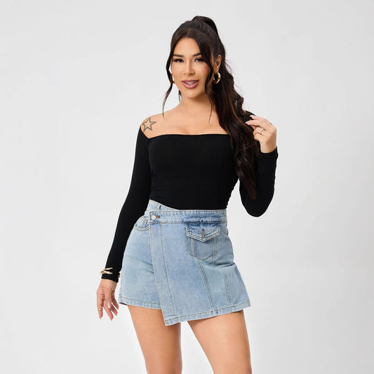 Falda pantalón corta de cintura alta, estilo A, irregular, asimétrica, informal