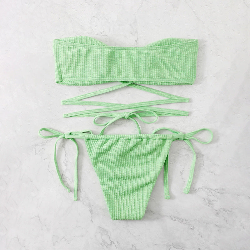 Swimwear Solid Color Backless Sexy Swimsuit Hollowed out High Waist Bikini