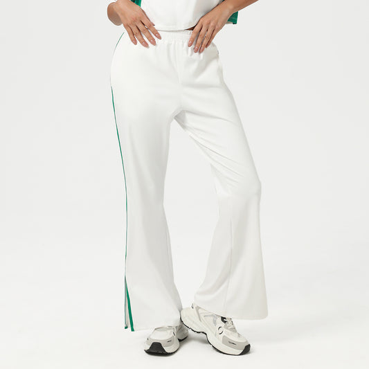 High Waist Loose Sports Wide Leg Pants Pocket Straight Casual Pants Outer Wear Contrast Color Yoga Bell Bottom Pants